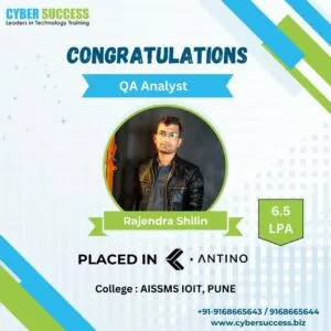 Rajendra Shilin placed as QA Analyst with 6.5 LPA after completing Software Testing Course in Pune at Cyber Success