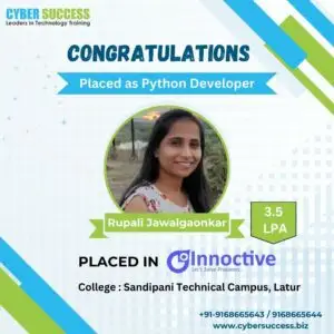 Rupali Jawalgaonkar placed as Python Developer after completing Best Python Classes in Pune with Placement at Cyber Success