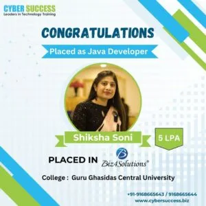 Shiksha Soni placed as Java Developer through Best Java Classes in Pune with Placement at Cyber Success IT Training Institute