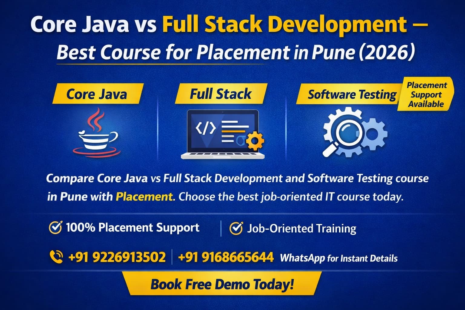 Core Java vs Full Stack Development and software testing course in Pune with placement 2026