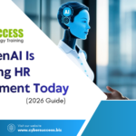 "Cyber Success blog cover featuring an AI-powered virtual recruiter interviewing a job candidate with the title 'How GenAI Is Changing HR Recruitment Today (2026 Guide)', highlighting the impact of generative AI on modern hiring and recruitment processes."