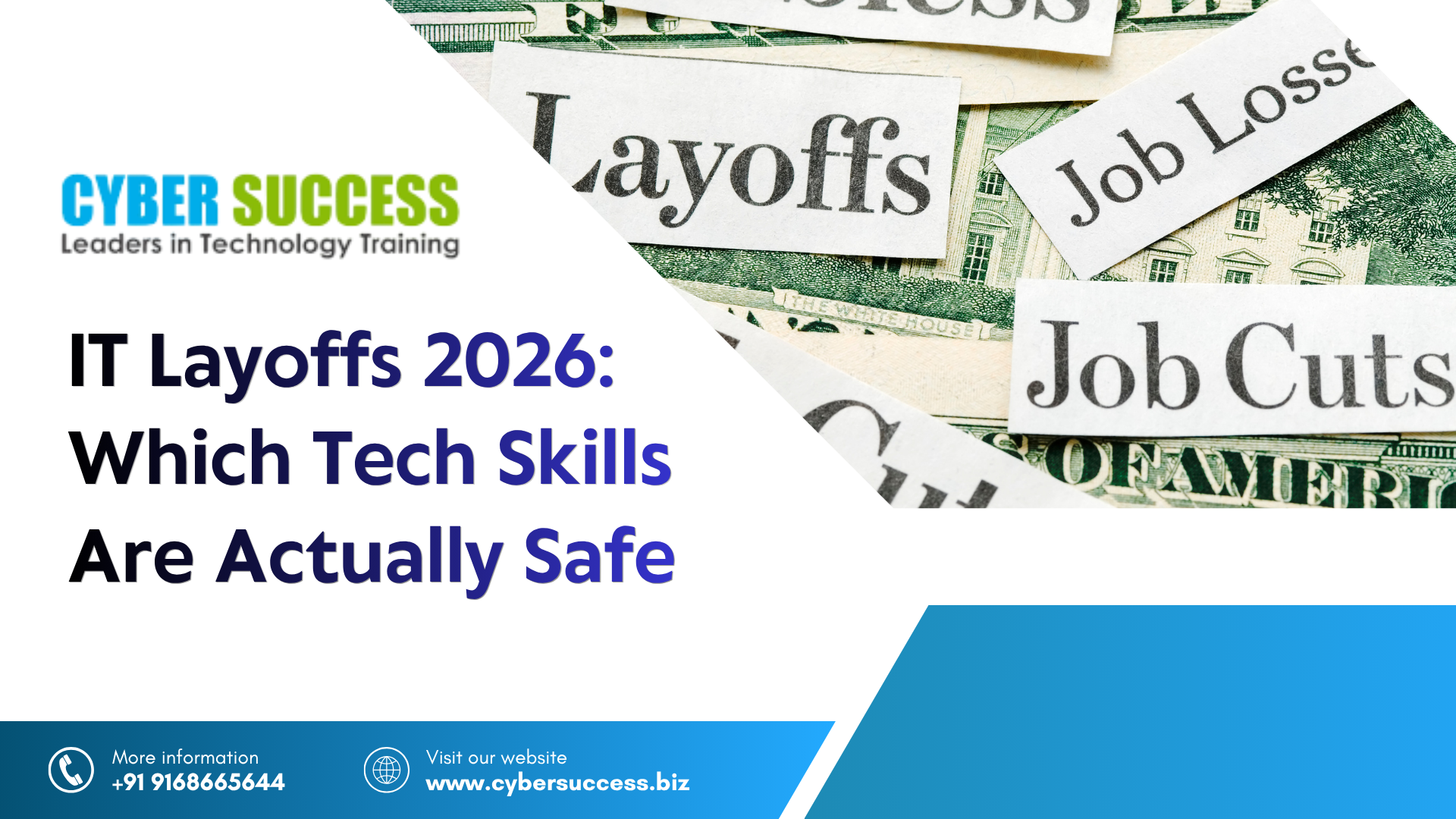 IT Layoffs 2026 banner by Cyber Success highlighting safe and in-demand tech skills.