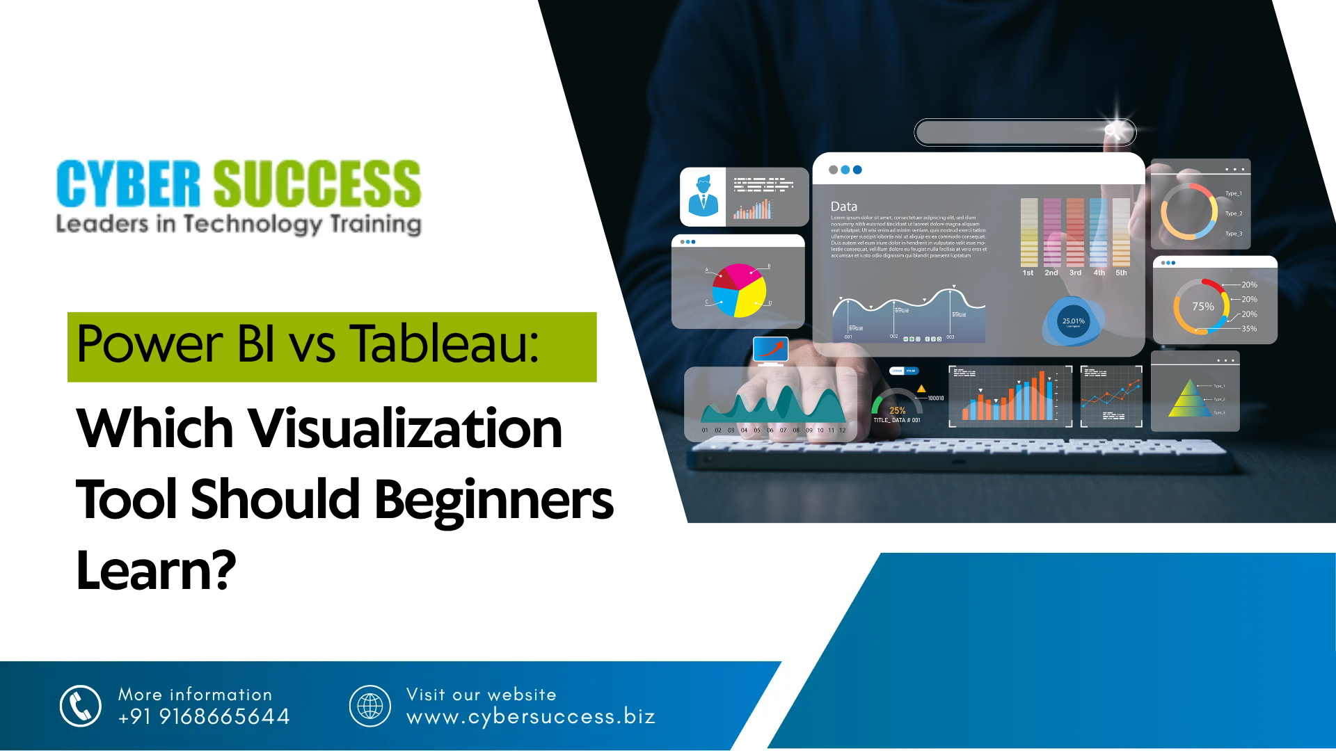 Power BI vs Tableau comparison showing data visualization tools for beginners.