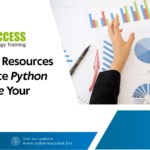 Cyber Success promotional graphic featuring the best free resources to practice Python alongside a course, with data charts, reports, and a laptop.