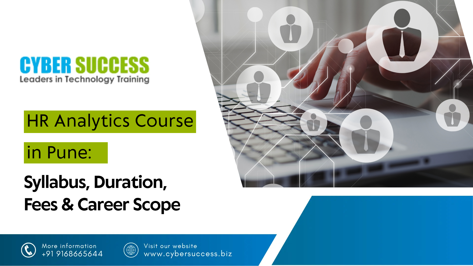 Cyber Success graphic promoting an HR Analytics Course in Pune with details about syllabus, duration, fees, and career scope.