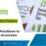 Cyber Success blog banner featuring financial charts and GST-related documents, highlighting a career path from GST Practitioner to Chartered Accountant.