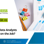 Cyber Success graphic titled “Excel vs SQL vs Python: What Do Data Analysts Really Use on the Job?” featuring spreadsheets, charts, financial data, and a magnifying glass.