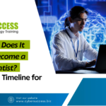 Cyber Success graphic titled “How Long Does It Take to Become a Data Scientist? A Realistic Timeline for Freshers” featuring a data science professional working on a laptop.