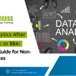 Cyber Success graphic about data analytics after BCom, BSc, or BBA, featuring data analysis charts and a career guide for non-IT graduates.