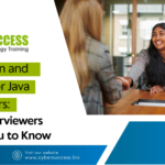 Cyber Success graphic about Git, Maven, and Jenkins for Java developers, featuring a professional job interview scene.