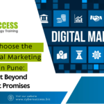Cyber Success graphic titled “How to Choose the Best Digital Marketing Institute in Pune: A Checklist Beyond Placement Promises,” featuring digital marketing icons and course-related information.