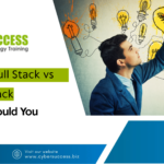 Cyber Success graphic featuring “Python Full Stack vs MERN Stack: Which Should You Choose?” with a developer working on a digital technology concept.