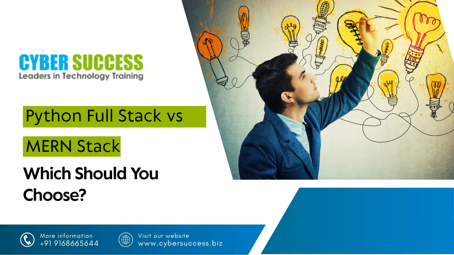 Cyber Success graphic featuring “Python Full Stack vs MERN Stack: Which Should You Choose?” with a developer working on a digital technology concept.