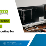 Cyber Success graphic about how to practise Java daily, featuring a student coding on a computer and a simple Java practice routine for students.
